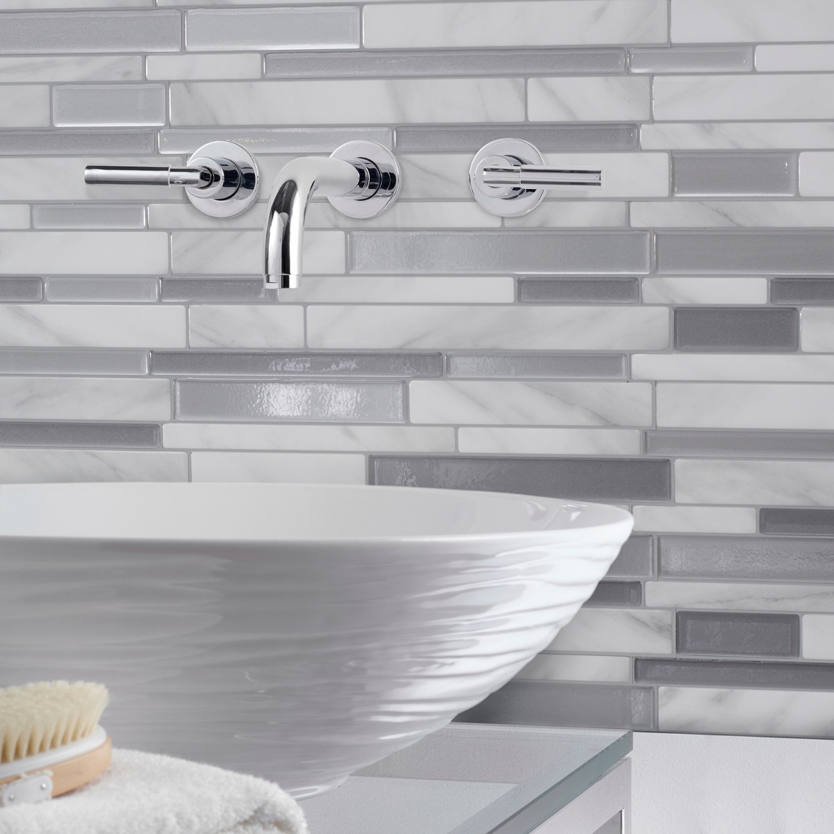 Peel and stick bathroom backsplash Smart Tiles